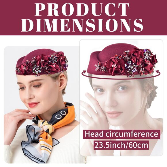 7777 European And American Retro British Felt Headscarf Hat Women\'s Church main image 4